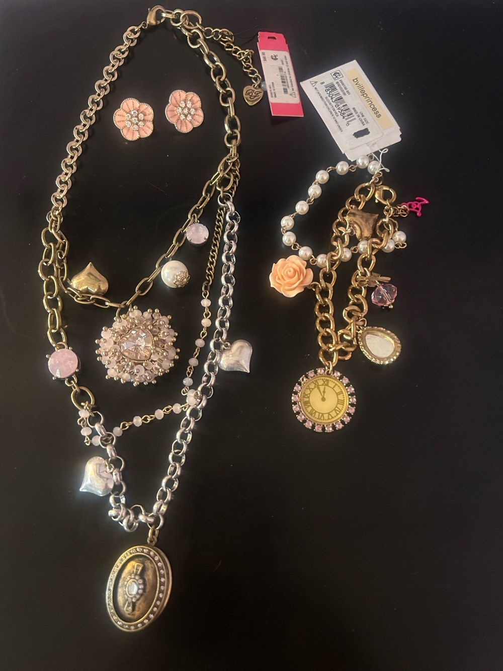Betsey Johnson Hearts & Locket Set Necklace (NWT), bracelet (NWT), ear. (NWOT)